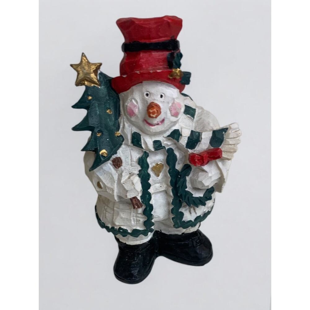 Snowman Holiday Christmas Figurine Resin Carved Look 4.5 Inch